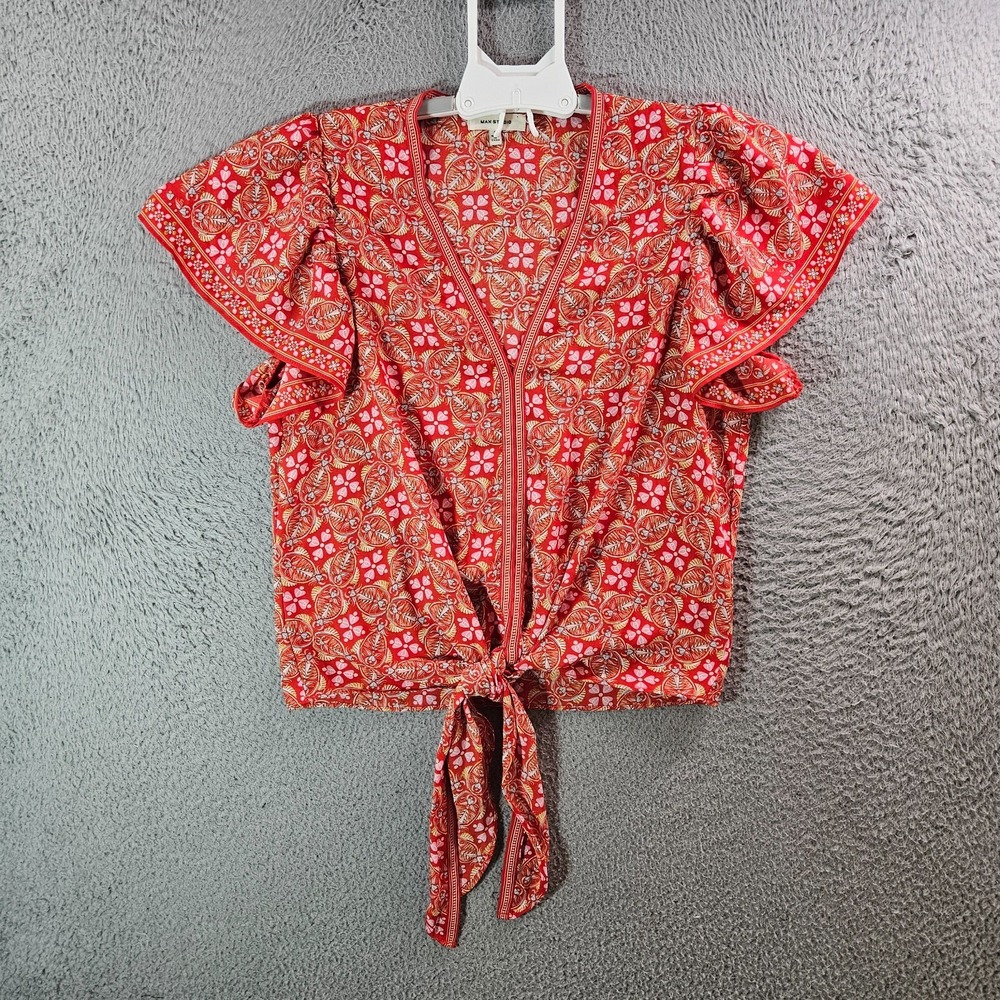 Max Studio Cropped Top Women Small Cap Sleeve Colorful Geometric Orange Tone